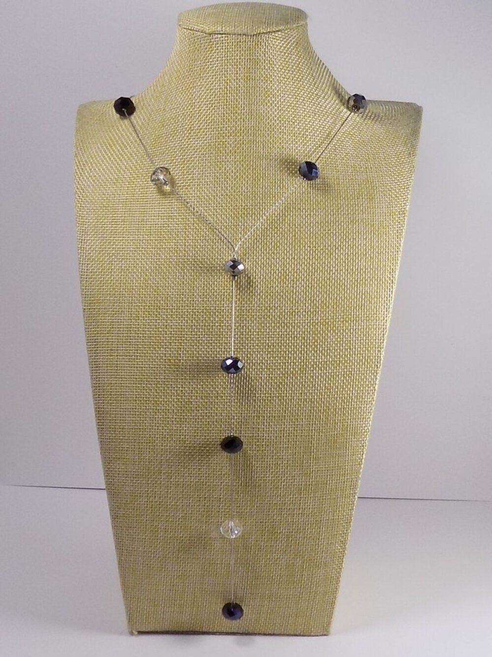 Ali-Khan New York Y Drop Necklace Silver-tone Long 34" Faceted Crystal Beads